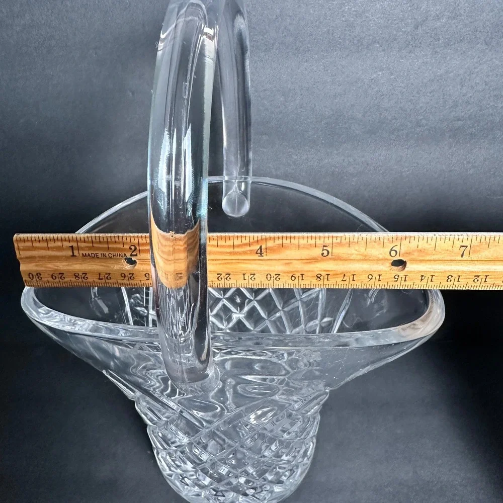 Crystal Basket Diamond Cut Glass Basket Weave Vase Home Decor Table Centerpiece‎
